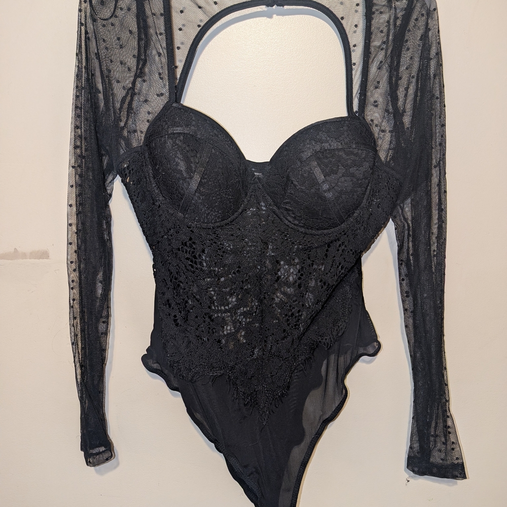 Haute Monde Black Sheer Lace Bodysuit
